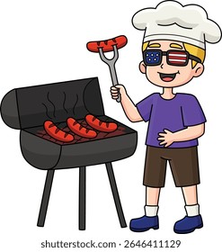 4th of July Cooking Hotdogs Cartoon Clipart 