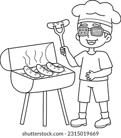 4th of July Cooking Hotdogs Isolated Coloring 