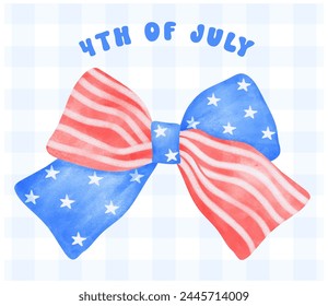 4th of July Coquette stars and stripes ribbon Bow Watercolor vector.