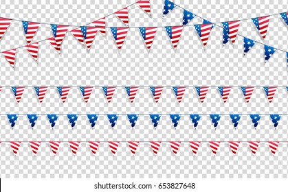 4th of July. Decoration set of garlands for USA national holidays, events, banners, posters, web.. Fourth of July vector garlands