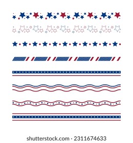 4 de julio, elementos decorativos aislados en un fondo blanco. ilustración vectorial de la colección de símbolos de la bandera de Estados Unidos