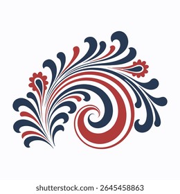  Elementos de remolinos decorativos del 4 de julio, rollo rojo y azul de la estrella adornado, día de la independencia florecen Elementos de diseño de remolinos
