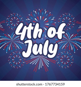4 de julio de diseño entre fuegos artificiales. ilustración vectorial