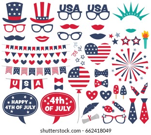 4th of July design elements and photo booth props set