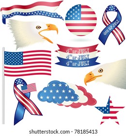 4th July Design Objects, Element. Vector Set No. 2. Isolated on white.
