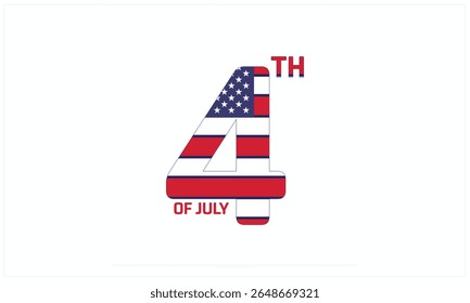 4th of July design on white background, Typographic Design of Independence of USA, Vector Design of USA Independence day, Independence of America