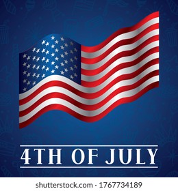 4th of july design with realistic flag. vector illustration