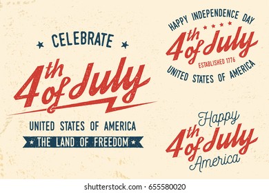 4th of july design in retro style. Fourth of July felicitation classic postcard. Independence day greeting card. Patriotic banner for website template. Vector illustration.