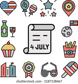 4 de julio icono de documento en una colección con otros elementos