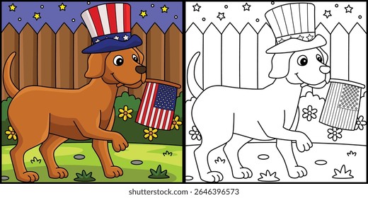 4th of July Dog Coloring Page Colored Illustration