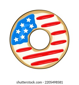 4th of July. Donut in colors of USA flag. Vector illustration. Cartoon