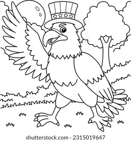 4th of July Eagle Wearing an American Hat Coloring