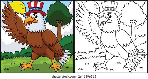 Águia de 4 de julho usando um chapéu americano 