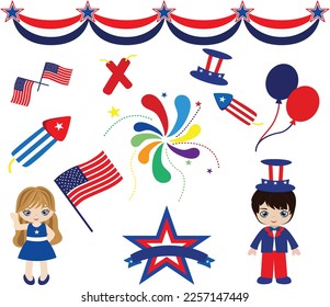 4th of July Elements, American independence day Illustration, US independence day Clipart