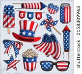 4th of July elements collection, Uncle Sam hat fireworks star and more independence day veterans day