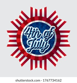 4th of july emblem with 3d typography. vector illustration