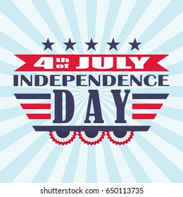 4th of July festive design. Independence Day background with stars, bunting and lettering. Template for USA Independence Day. Vector illustration.