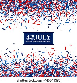 4th of July festive greeting card of scatter sawdust  in traditional American colors - red, white, blue. Isolated.