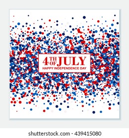 4th of July festive poster. American Happy Independence Day design concept with scatter circles in traditional American colors - red, white, blue. Isolated.