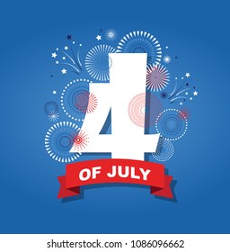 4th July fireworks background. celebration usa independence day symbol of united states freedom, patriotic holiday. vector illustration