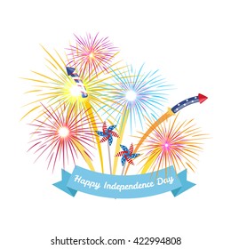 4th July Fireworks Background, Fourth Vector Banner, American National Flag Decoration, Celebration Usa Independence Day Illustration, Symbol Of United States Freedom, Patriotic Holiday