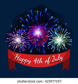 4th july fireworks background, fourth vector banner, american national flag decoration, celebration usa independence day illustration, symbol of united states freedom, patriotic holiday