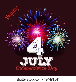 4th july fireworks background, fourth vector banner, american national flag decoration, celebration usa independence day illustration, symbol of united states freedom, patriotic holiday