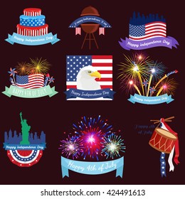 4th july fireworks background, fourth vector banner, american national flag decoration, celebration usa independence day illustration, symbol of united states freedom, patriotic holiday