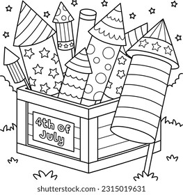 4th of July Fireworks Coloring Page for Kids