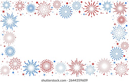 4th of july fireworks design, USA banner, firework border background, fireworks frame with stars and sparkles, firework banner