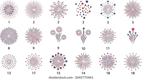 4th of July fireworks set, USA Independence Day fireworks