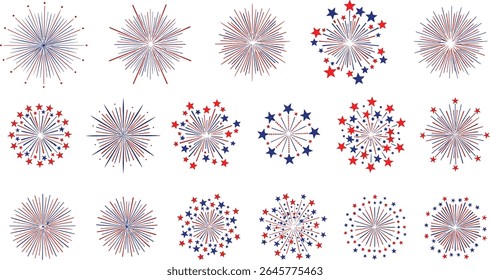 4th of July fireworks set, USA Independence Day fireworks