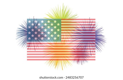 4th of July flag icon with fireworks, vector illustration.