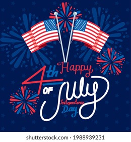4th july with flags and fireworks