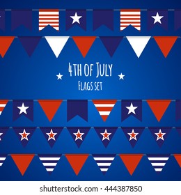 4th of July flags set. Stock vector.