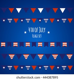 4th of July flags set. Stock vector.