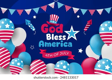 4th of july flat colorful background with balloons