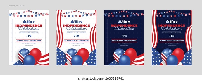 4. Juli Flyer-Set mit USA Fahne Dekoration und Ballon | United States Independence Day Banner | Alles Gute zum 4. Juli