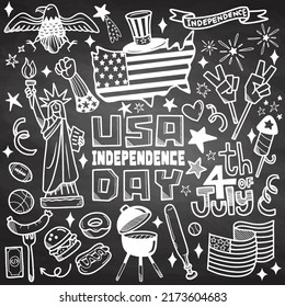 4 de julio. Cartel de la celebración del Día de la Independencia de los Estados Unidos el 4 de julio. Fondo de dibujo manual. Ilustración del vector