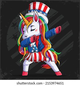 4th Of July Funny Unicorn Wearing Uncle Sam Hat And Suit Doing Dabbing Dance, US Independence Day