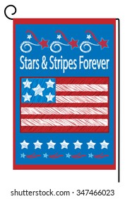 4th Of July Garden Flag, Stars And Stripes Forever Vector Art