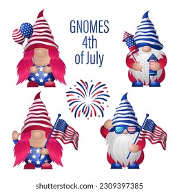 4 de julio colecciones Gnome Clipart adecuadas para la celebración del diseño de elementos vectores del 4 de julio