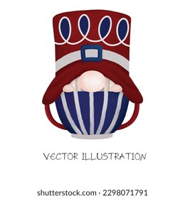 4th of July Gnome with a flag watercolor the vector illustration