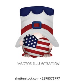 4th of July Gnome with a flag watercolor the vector illustration