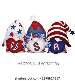 4th of july GNOME Watercolor the vector illustration