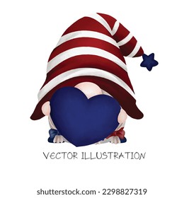 4th of july GNOME Watercolor the vector illustration