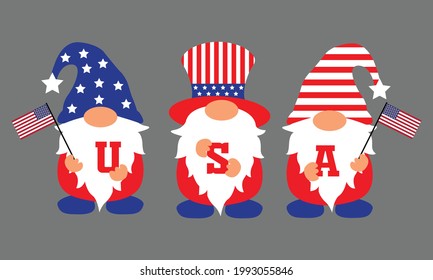 4th July Gnomes  America  Independence Day Vector and Clip Art