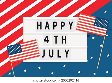 4th of July greeting background in United States national flag colors and text. Happy Independence Day Vector illustration. Lightbox illustration.