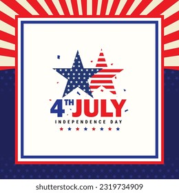 4th of July greeting banner, background, template with America frame, star, and stripe. Vector illustration. 
