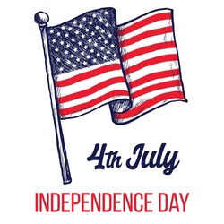 4th Of July Greeting Card With American Flag Brush Stroke Background In United States National Flag Colors And Hand Lettering Text Happy Independence Day. Vector Illustration.